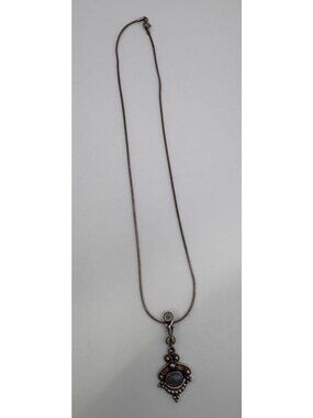 Signed 925 Labradorite Sterling Silver Pendant Necklace 20” Modernist